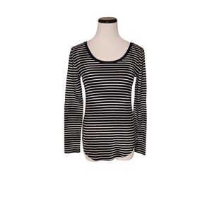 LOFT Navy and White Striped Long Sleeve Top